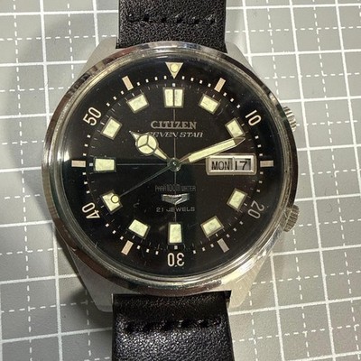 Citizen Seven Star 21 Jewels Automatik schwarzes Zifferblatt drehbare Lünette...