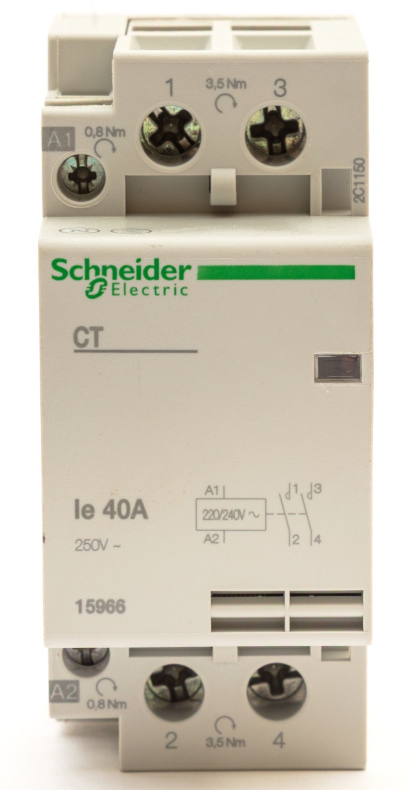 SCHNEIDER 40 AMP 40A DOUBLE POLE 2NO NO CONTACTOR 220/240V COIL 15966