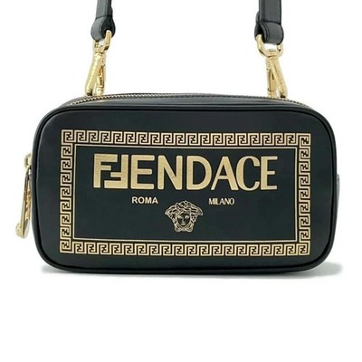 Fendace Fendi x Versace Unisex Camera Bag Crossbody Black Leather