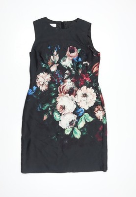 Hobbs Damen Etuikleid schwarz Blumen UK12 ärmellos knielang