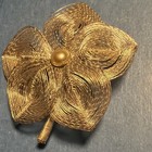 Gold Tone Flower Brooch Pin Metal Textured Swirl Petals No Stone — photo 1
