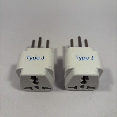 2 Pack Grounded Universal Travel Plug Adapter Type J - good used