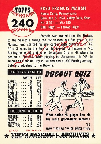 1991 Topps Archives 1953 #240 Freddie Marsh - 第 2/2 張圖片
