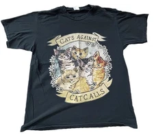 Cat Graphic T Shirt Women’s Large Port & Company “CATS AGAINST CAT CALLS”