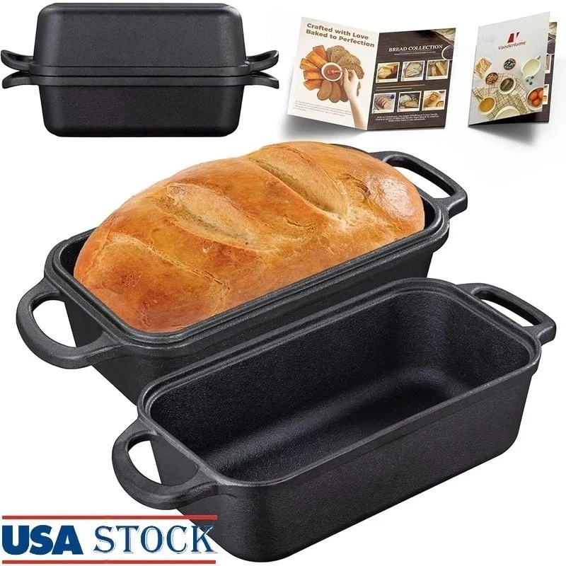 Cast Iron Bread Pan W/ Lid Loaf Dutch Oven Sourdough Baking Crispy Crust New