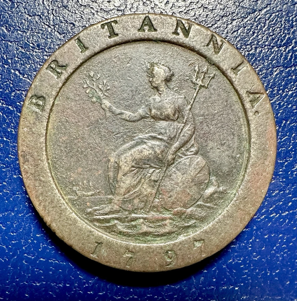 非常罕见的美丽 1797 年英国乔治三世 2 便士 KM 619 — 第 2/2 张图片