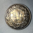 Switzerland 1944 B Two 2 Francs 0.835 Silver XF /AU Condition Coin KM# 21 — photo 2