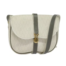 Christian Dior Honeycomb Canvas Shoulder Bag PVC White Gold Auth 126124