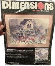 DIMENSIONS NO COUNT CROSS STITCH  KIT~#3637~ROSE COTTAGE~VINTAGE 1987~UNUSED~