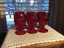 6 Vintage Ruby L G Wright Moon And Stars 5 3/4” 10 Oz  Goblets 2 Sets Available