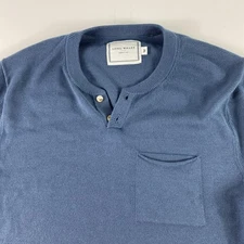 Long Wharf Sweater Mens Medium Blue Henley Pullover Chest Pocket Nautical Button
