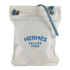 Borsa a tracolla originale HERMES Aline PM beige/blu cotone/pelle - z9074