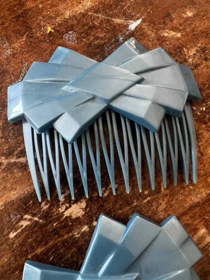Vintage Goody Plastic Side Hair Combs Blue Bow Design 3 3/8" - Image 3 of 4