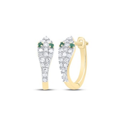 0,23 ctw natürliche Diamant grüne Augen Schlange Creolen 14kt Gelbgold