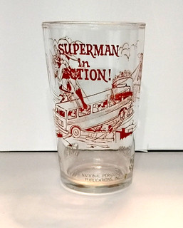 Vintage 1964 Superman in Action! Collectible Juice Jelly Glass 4” Red