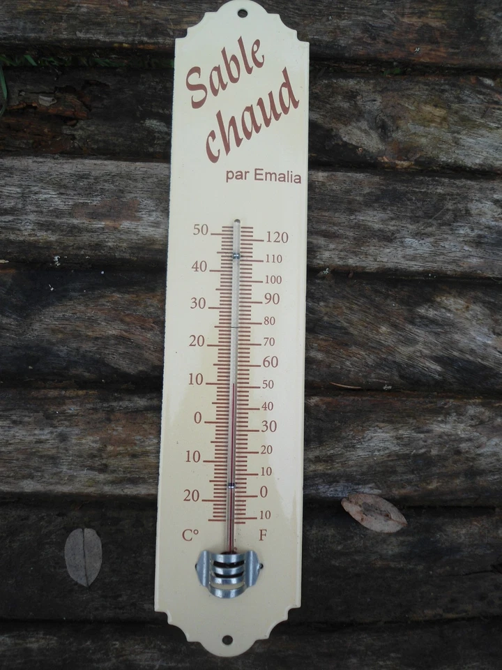 Thermomètre Métal émaillé extérieur 30 cm Sable Email véritable Fabr. en France - Photo 1/1