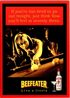 Postcard Beefeater Pretty Woman Martini Shooting Pool Advertising C129