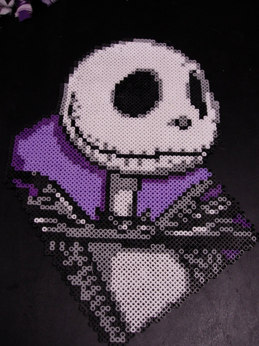 Handmade Rag Wreath w/Perler Bead Jack Skellington Nightmare