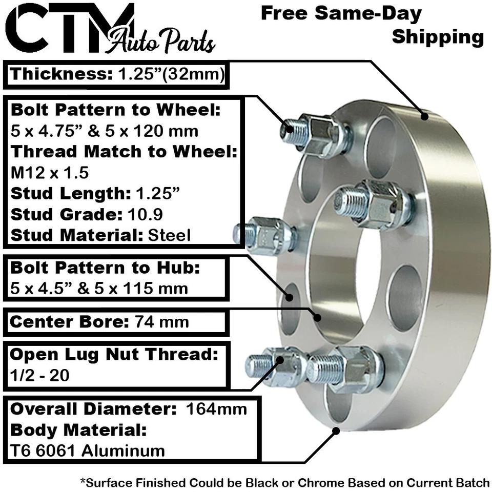 Adaptador espaciador de rueda 4x 1,25" de grosor 5x4,5 (115) a 5x4,75 (120) | Buick Dodge Jeep Foto 2 de 4