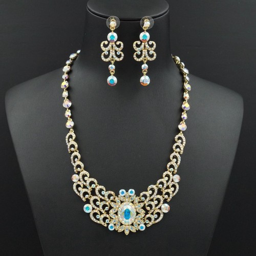 Set Collana Placcata Oro Donna Orecchini Gioielli Realizzati in Cristallo Swarovski 0037 - Foto 2 di 6