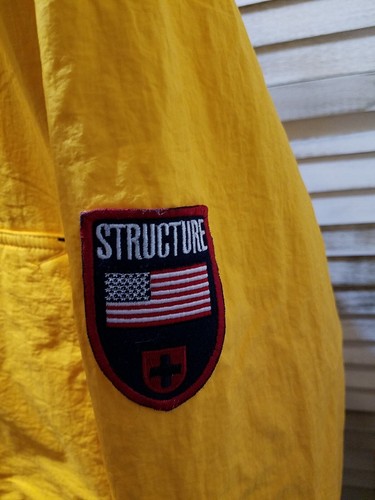 Structure Mens Coat Size Medium Yellow Full Zip Hooded Parka Lined Pockets H3122 - Picture 9 of 14