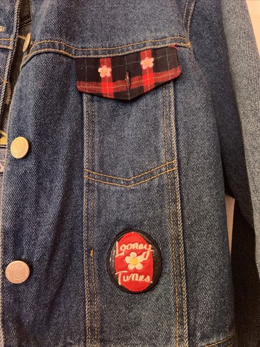 Vintage Looney Tunes Denim Jacket Girls Size 12 Tweety Bird Sweet Plaids 1997 - Picture 3 of 5