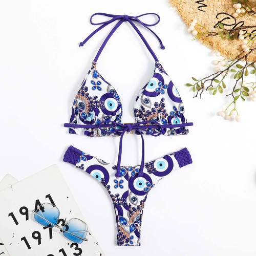 Women 2 pcs Micro Bikini set floral Swimwear Beachwear push up Bra Bathing suit - Picture 11 of 11