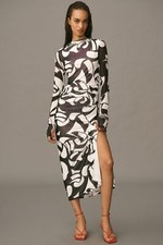 NWT Farm Rio Long-Sleeve Mock-Neck Mesh Slim Midi Dress L