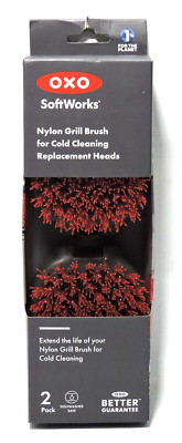 2 PACK OXO Softworks Nylon Grill Brush Cold Cleaning Replacement Heads, NEW, NIB