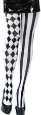 Harlequin Black & White Tights Diamond Pattern Ladies Adult Jester Harley Quinn 