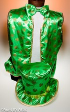 St. Patrick's Day Vest Hat Bow Tie Set Satin Printed Costume Accessory Lg
