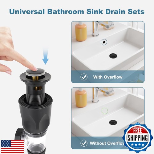 Bathroom Sink Drain Kit, Expandable P-Trap Sink Drain Pipe with Pop Up Drain - Picture 2 of 5