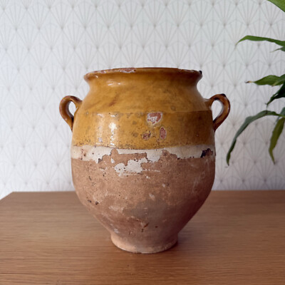 Antique French Confit Pot Terra Cotta Pottery Glazed Jar 9'' 1101251