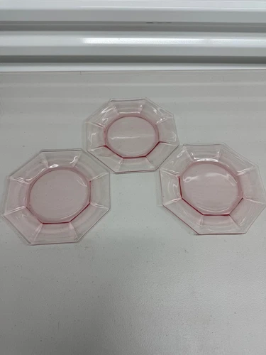 Vintage Pink Depression Glass Octagon Shaped Serving Plates Set Of 3