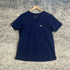 Figs Womens Technical Collection Blue Short Sleeve V-Neck Pockets Scrub Top Sz M