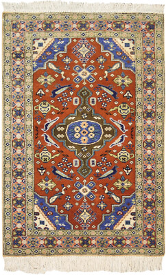 RRA 3x5 Ardebil Caucasian Design Birds & Teapots Rust Rug 35571