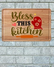 Bless This Kitchen Sign Plaque Metal Aluminum 8"x12" Cutting Board Design