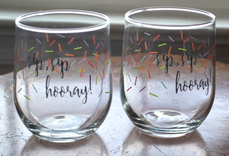 Sip Sip Hooray Glass  Stemless Wine Tumbler Clear 17 Oz
