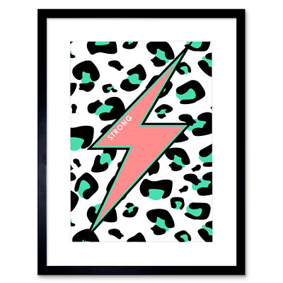Leopard Koralle und Grün starker umgekehrter Kunstdruck gerahmtes Poster Wanddeko