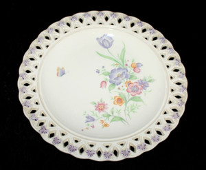 VTG Tosho Floral Butterfly Serving Plate Platter Lattice Edge Japan Spring Round