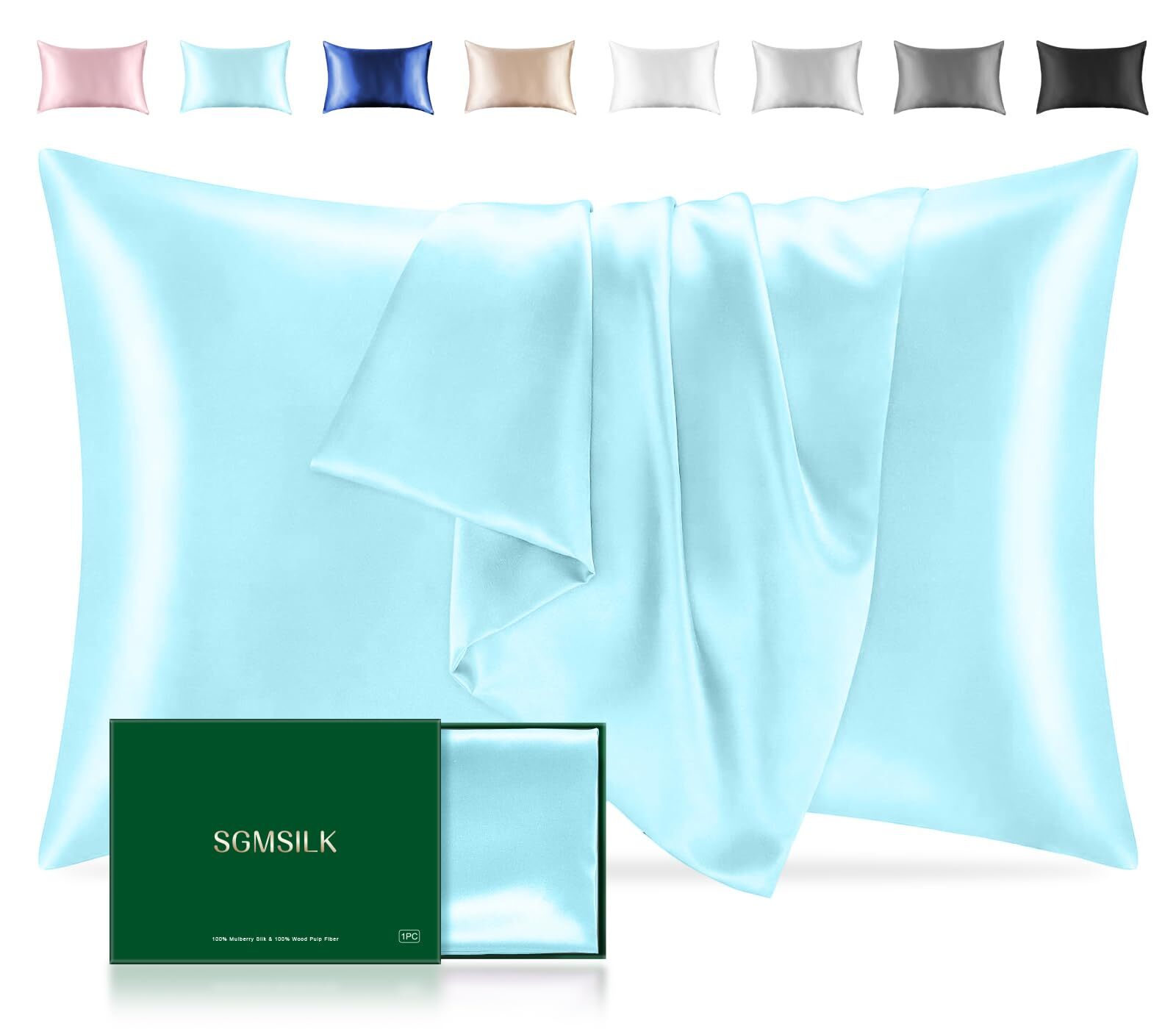 Mulberry Silk Pillowcase for Hair and Skin 22 Momme Natural Silk Pillow Cases...-image