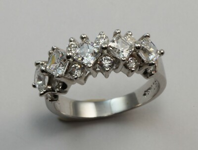 14K Solid White Gold Woman CZ Cubic Zirconia Ring Band 5.8 Grams Size 8 ...