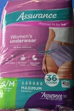 Brand New Assurance Women Postpartum Underwear, Max  S/M 3 Packs Of 36 Each- 108