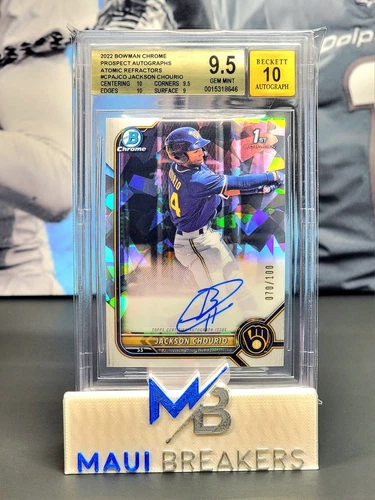 2022 Bowman Chrome JACKSON CHOURIO Atomic Refractor Auto BGS 9.5 GEM MINT /100