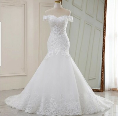 UK White/Ivory off Shoulder Mermaid Beaded Lace Corset Wedding Dresses Size  6-18 | eBay