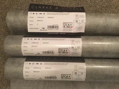 Clarke und Clarke Chinchilla Mercury Tapete 3 x Rollen