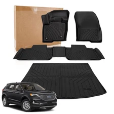 Full Set Floor Mats with Cargo Liner Black For Ford Edge All Weather 2015-2024