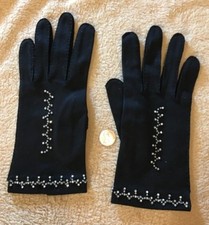 Vintage Opera Gloves 1940s Wrist RHINESTONES  SEED BEADS Hollywood Regency
