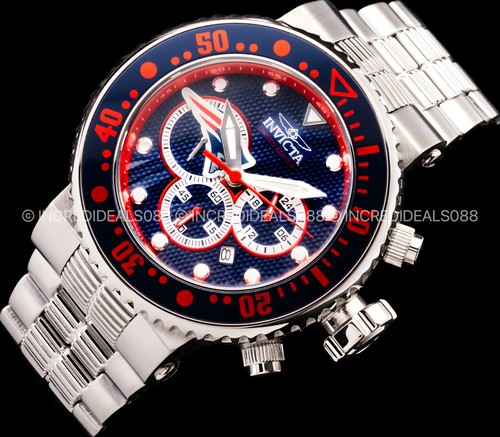Invicta Men NFL NEW ENGLAND PATRIOTS CHRONOGRAPH RED BLUE Dial Silver 52mm Watch - Picture 3 of 10