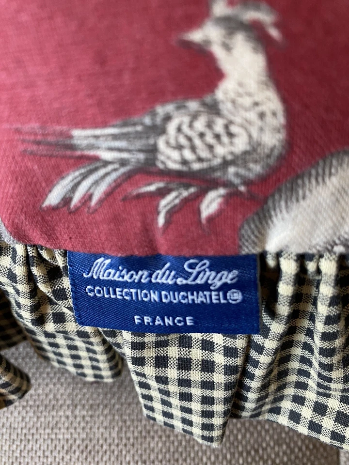 Madison Du Linge Collection Duchatel France, Ruffled,Ties, Oriental Print Pillow - Image 4 of 4